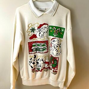 Vintage Banner Christmas Sweatshirt Unisex M White Graphic Holiday Pullover
